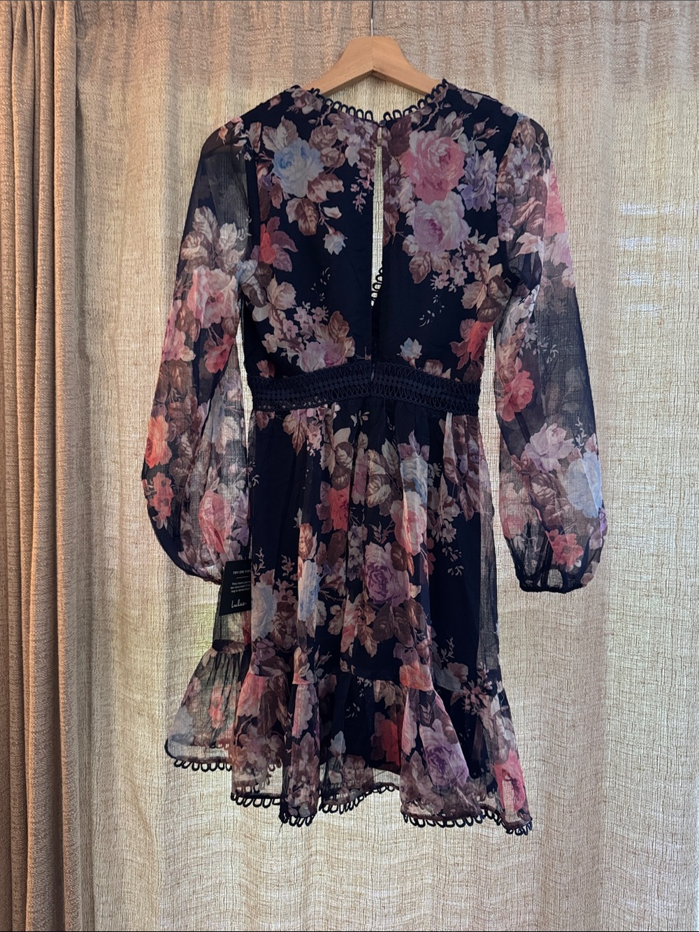 Lulu's Black Sheer Floral Tie-Front Mini Dress - Picture 2 of 3
